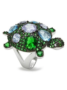 Кольцо Изумрудная черепашка с зелеными фианитами