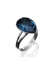 Кольцо разъемное с темно-синим кристаллом капелькой Swarovski