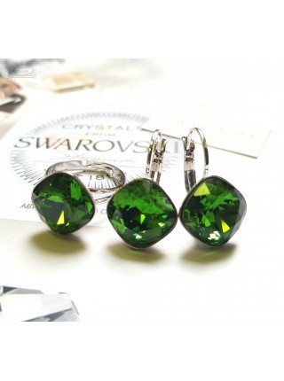 Комплект Ромбы с зелеными Swarovski