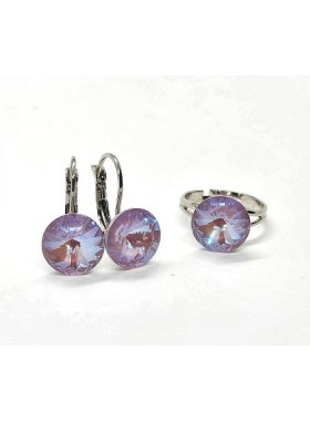 Комплект серьги и кольцо с лиловыми кристаллами Swarovski Lavender Delite