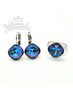 Комплект Ромбы с сине фиолетовыми кристаллами Swarovski