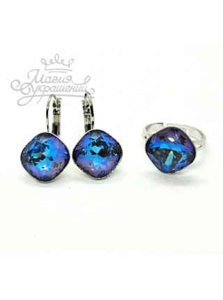 Комплект Ромбы с сине фиолетовыми кристаллами Swarovski