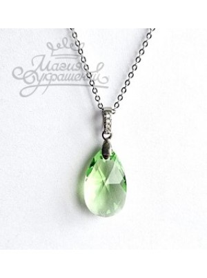Подвеска Миндалевидная с зеленым кристаллом Swarovski Peridot