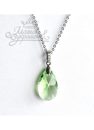 Подвеска Миндалевидная с зеленым кристаллом Swarovski Peridot