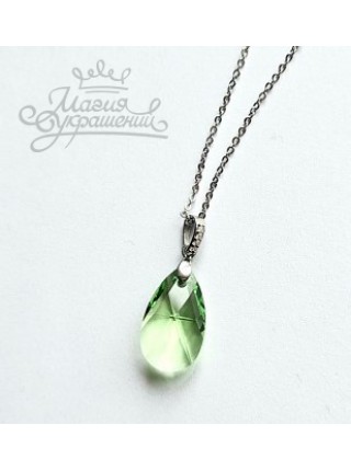 Подвеска Миндалевидная с зеленым кристаллом Swarovski Peridot