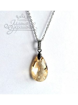 Подвеска Миндалевидная с кристаллом шампань Swarovski Golden Shadow