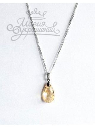 Подвеска Миндалевидная с кристаллом шампань Swarovski Golden Shadow