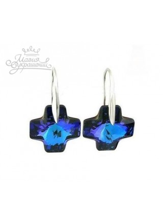 Серьги Кристалл Cross сине фиолетовый Swarovski