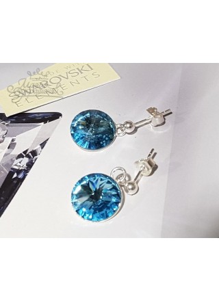 Серьги с подвесным голубым кристаллом Swarovski Aqamarine