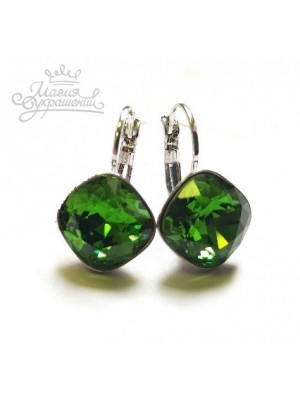 Серьги Ромбы зеленые с кристаллами Swarovski