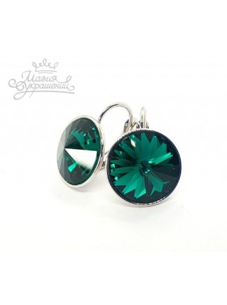 Серьги с круглым зеленым кристаллом Swarovski Emerald