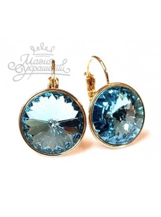 Серьги с круглыми голубыми кристаллами Swarovski Aquamarine