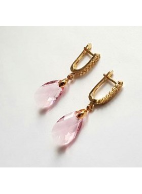 Серьги Капельки с розовыми кристаллами Swarovski английская застежка