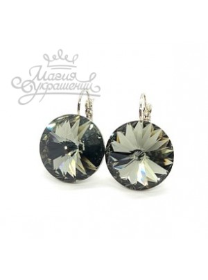 Серьги с крупными кристаллами Swarovski Black Diamond18 мм