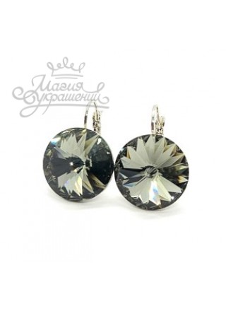 Серьги с крупными кристаллами Swarovski Black Diamond18 мм