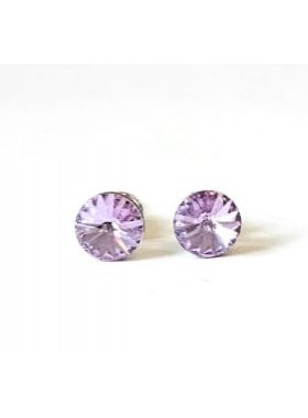 Серьги пусеты с сиреневыми кристаллами Swarovski 6 мм