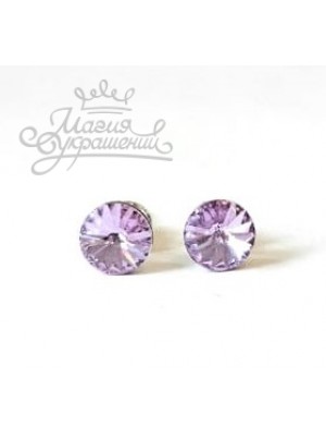 Серьги пусеты с сиреневыми кристаллами Swarovski 6 мм