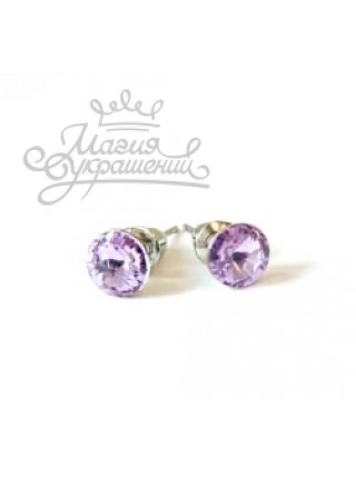 Серьги пусеты с сиреневыми кристаллами Swarovski 6 мм