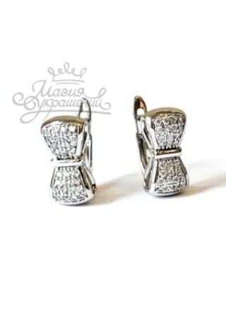 Серьги бантики с прозрачными кристаллами Swarovski
