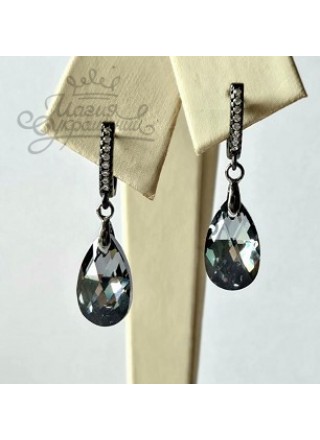Серьги Капельки с английской застежкой Swarovski Silver Night