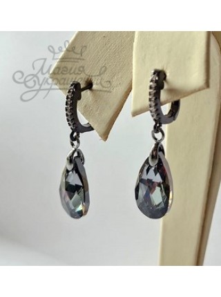 Серьги Капельки с английской застежкой Swarovski Silver Night