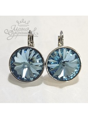 Серьги с риволи голубыми кристаллами Swarovski Aquamarine