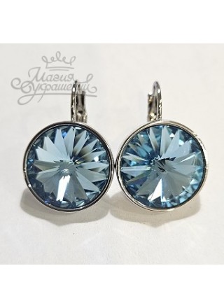 Серьги с риволи голубыми кристаллами Swarovski Aquamarine