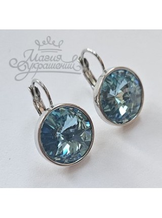 Серьги с риволи голубыми кристаллами Swarovski Aquamarine