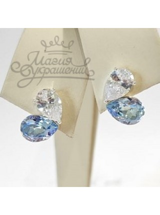 Серьги Бабочки с голубыми и прозрачными кристаллами Swarovski