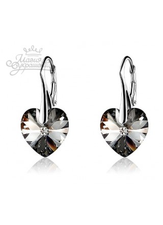 Серьги Сердце с кристаллом Swarovski Silver Night